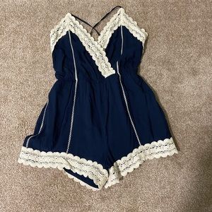 Navy and white lace romper